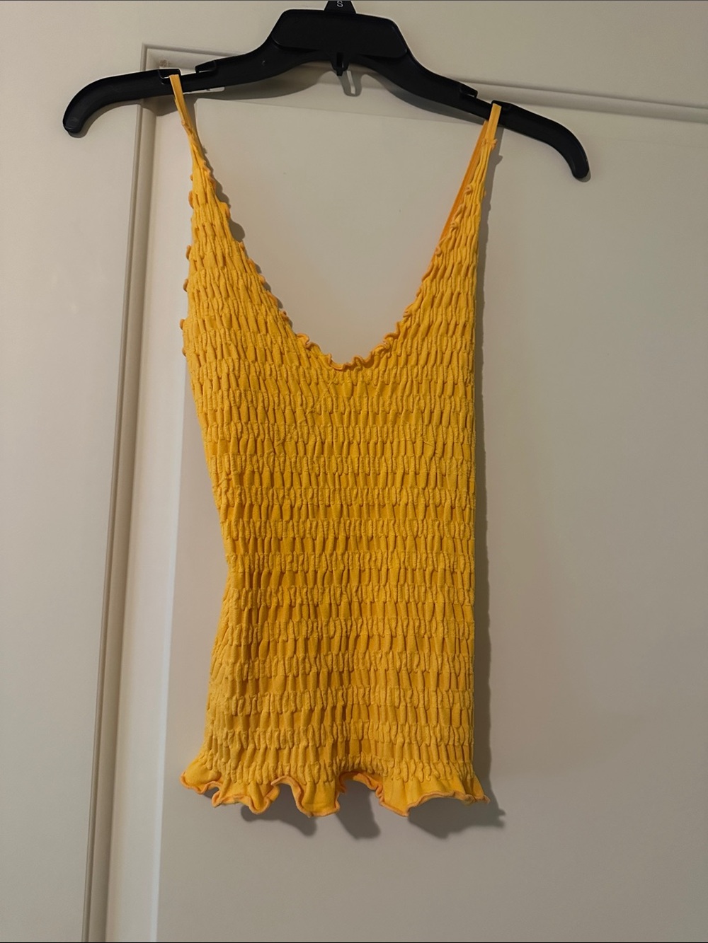 Free People Yellow Smocked V-Neck Camisole